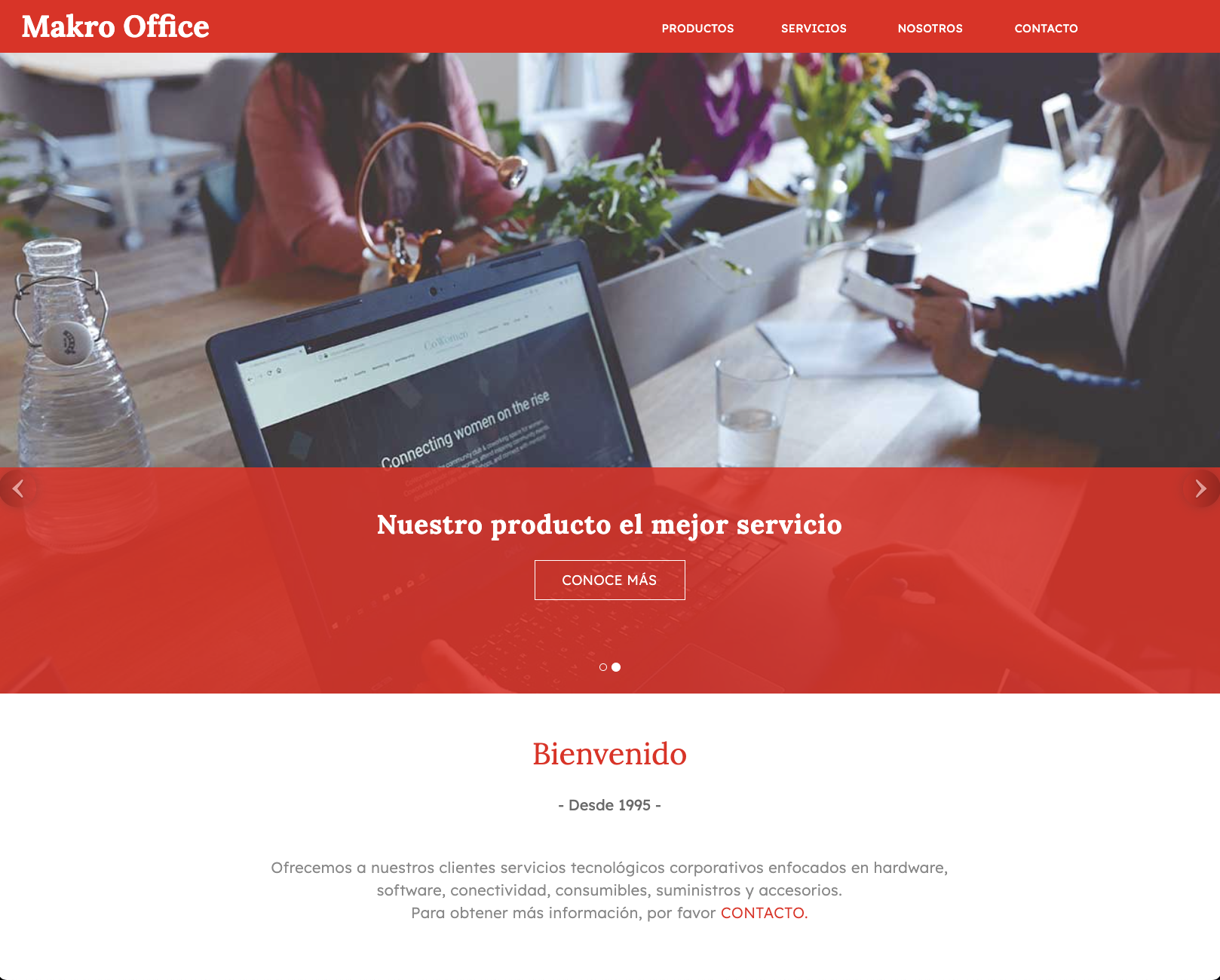 A screenshot of the old Makro Office's home page with a static Bootstrap layout.