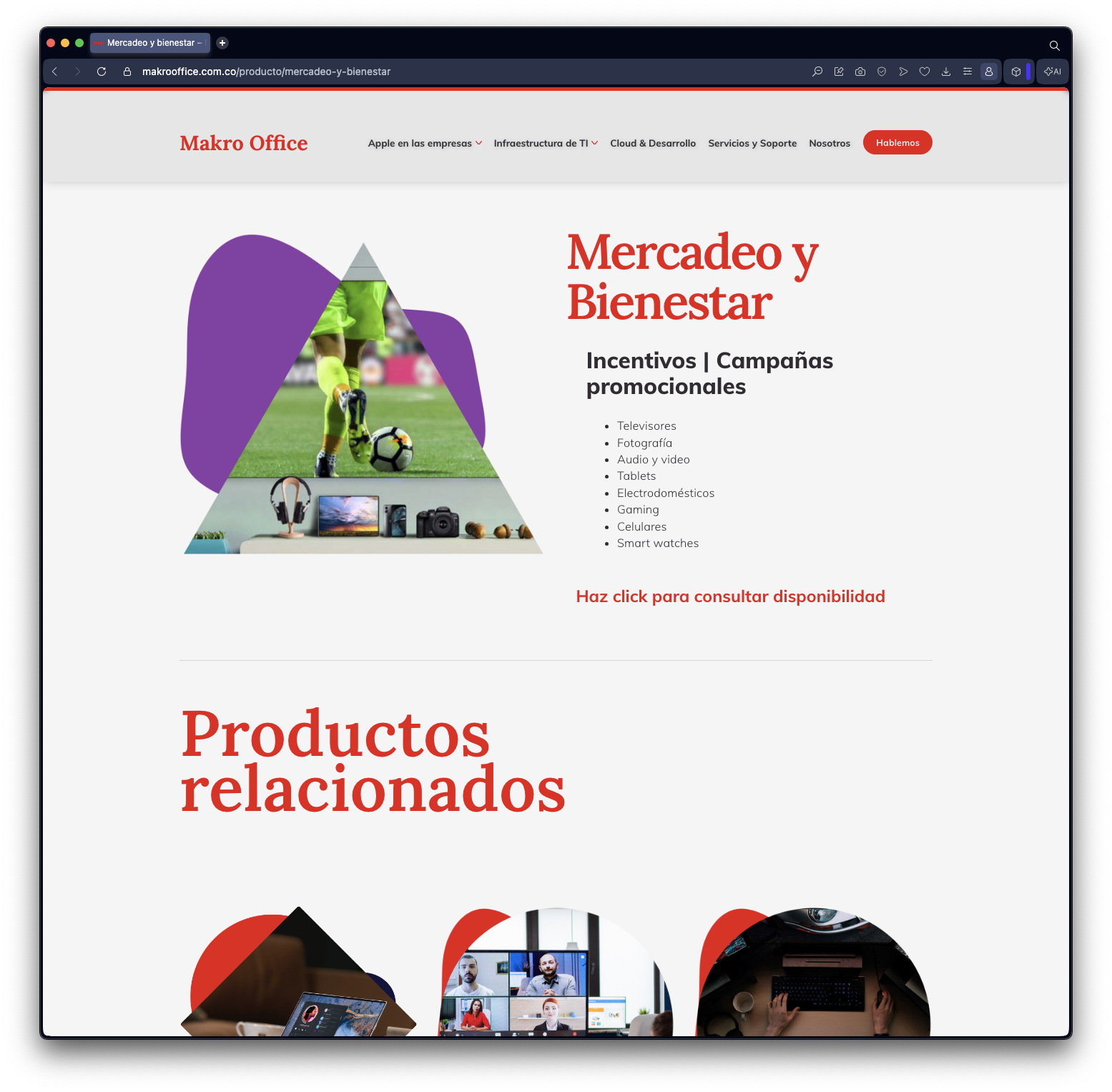 A Screenshot of and internal page of the new Makro Office website, resembling the printed portfolio page on the right.