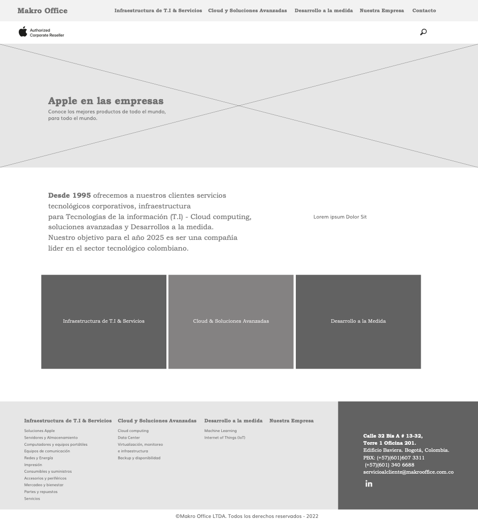 A Screenshot of the wireframe explaining the layout structure for the Apple product landing page.