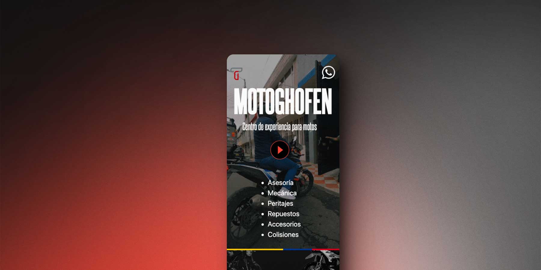 MOTOGHOFEN landing page section responsive screenshot.