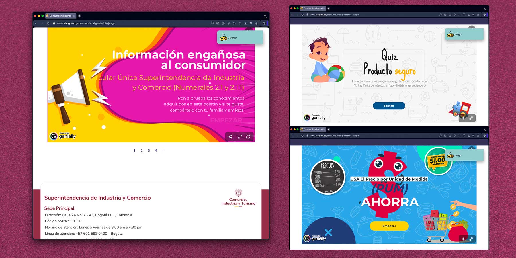 Screenshots of interactive content 'Consumo Inteligente'.